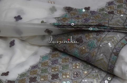 Sequin work, Thread Embroidery on Dyeable Georgette Fabric 337033MFTRFD